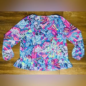 Lilly Pulitzer Tensely Tunic Peplum Top Women’s Size Small